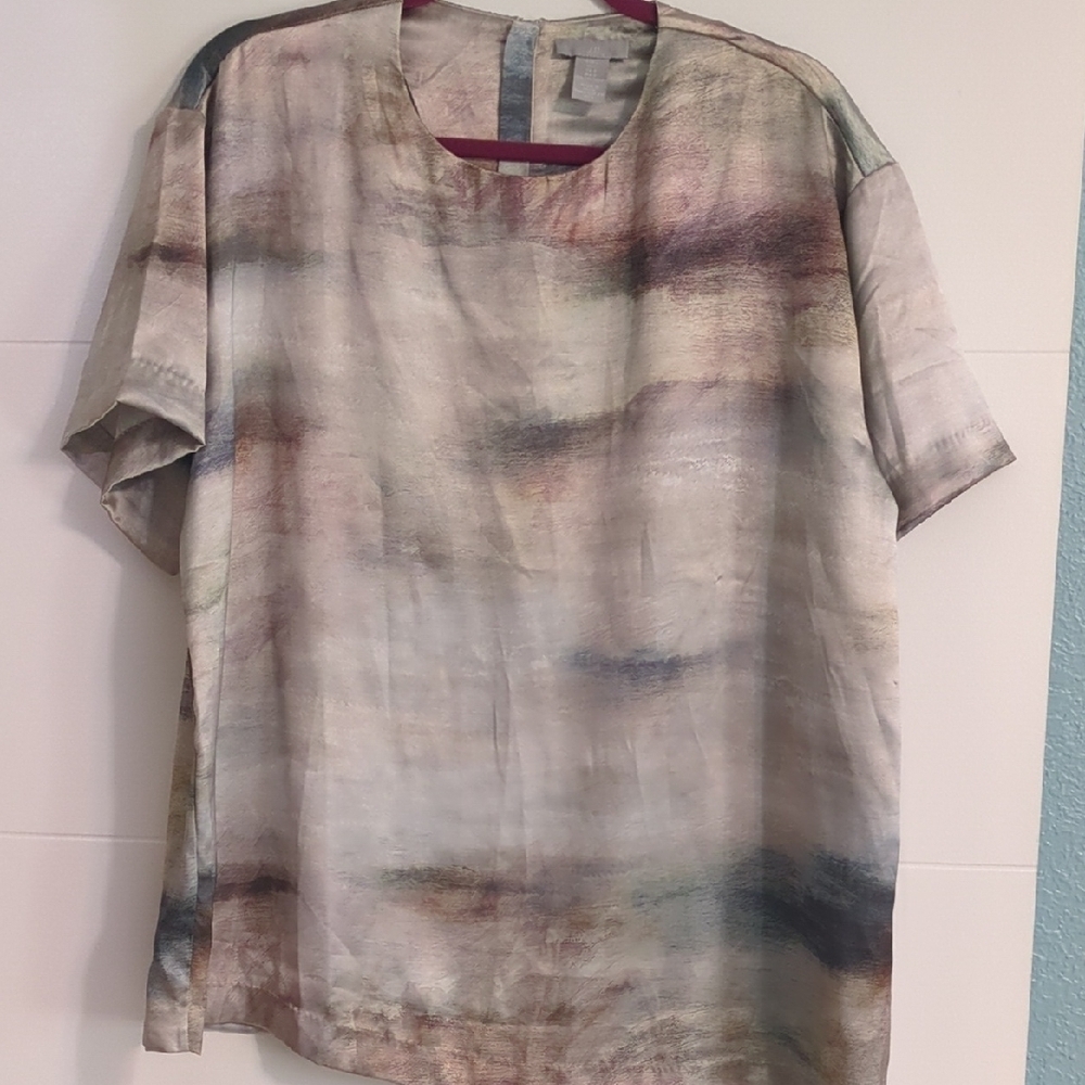 H& M Abstract Patterned Women's Silky Short Sleeve Blouse Career Office Sz L